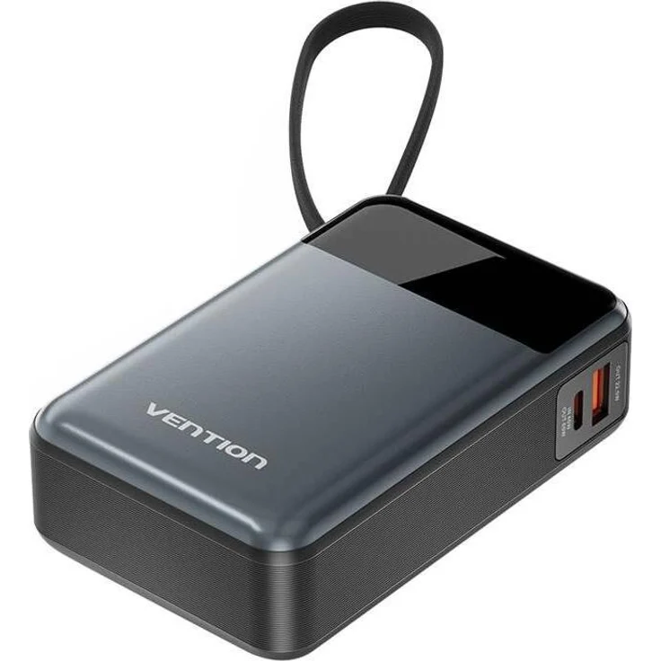 Vention USB-C Powerbank FHYB0, 20000mAh, 65W Fast Charging, integriertem USB-C-Kabel, schwarz