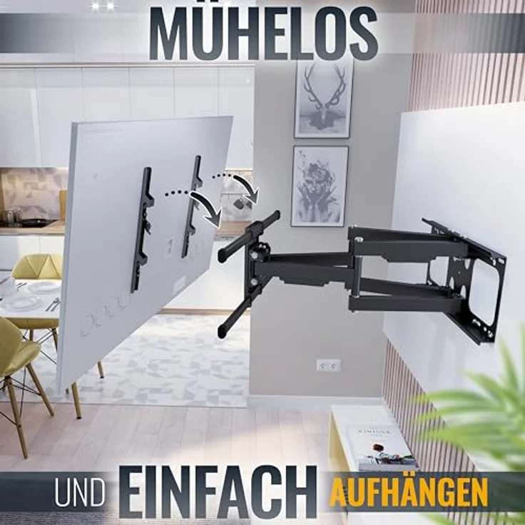 RICOO TV Wandhalterung Schwenkbar Neigbar für 42-75 Zoll S4964 - Schwenkbare TV Wandhalterung Fernseher TV Halterung 75 Zoll 60 Kg max. VESA 600x400, schwarz – Bild 2