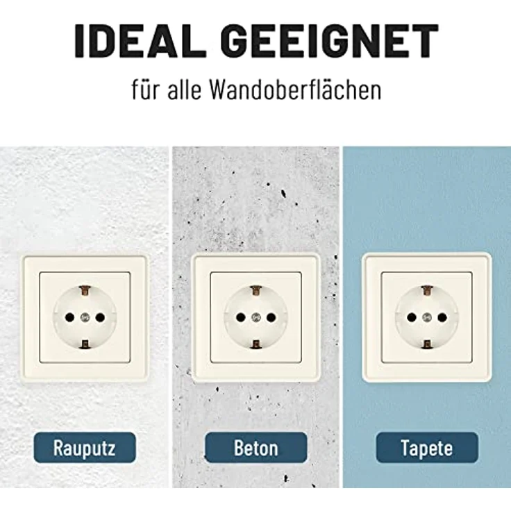 ABSINA 6x Steckdosen Set komplett für Unterputz - Steckdose Set weiß 250V AC, 16A, IP20 inkl. Rahmen, Unterputz Einsatz & Abdeckung - Unterputz Steckdose, Schutzkontakt, Kunststoff, bruchsicher – Bild 5