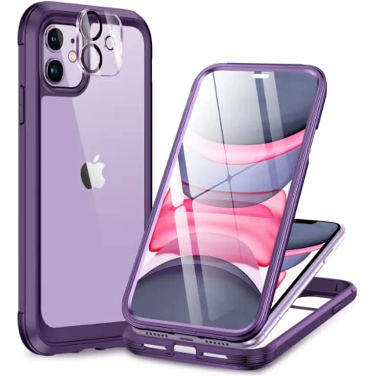 Miracase Glas Serie für iPhone 11 Hülle, 360 Grad Schutzhülle mit militärischem Schutz, stoßfest, sturzsicher, kratzfest, lila – Bild 1