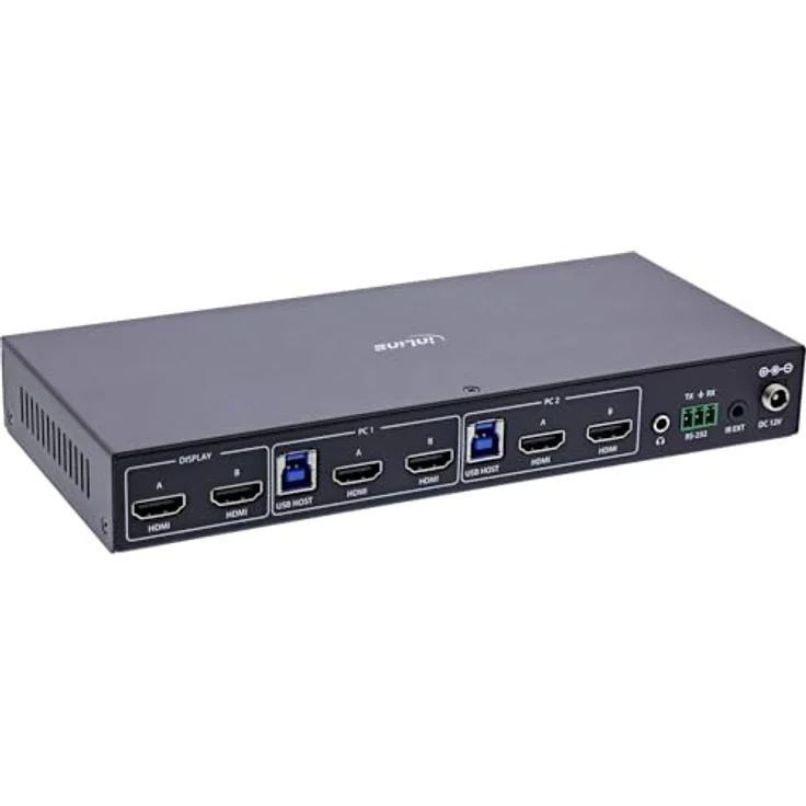InLine KVM Switch 2-fach, HDMI, Dual Monitor, 8K60Hz, USB Hub, schwarz, robuster Metallgehäuse – Bild 2