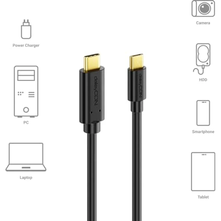 deleyCON 0,5m USB C auf Micro USB Ladekabel & Datenkabel - Schwarzes Kabel für sicheres Aufladen und Datentransfer – Bild 5