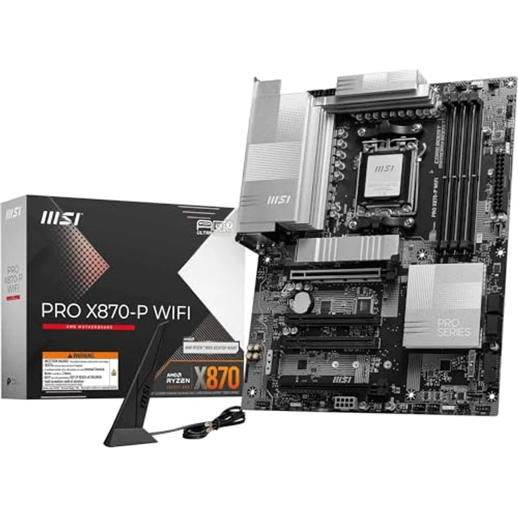 MSI PRO X870-P WiFi Mainboard, ATX - Unterstützt AMD Ryzen 9000/8000/7000 Prozessoren, AM5-60A SPS VR M, DDR5 Memory Boost (8200+ MT/s OC), PCIe 5.0 x16 & 4.0 x16, M.2 Gen5, Wi-Fi 7, 5G LAN, Schwarz – Bild 1