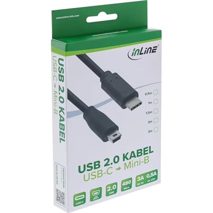 InLine - USB-Kabel - 5-poliger mini-USB (M) bis USB-C (M) - USB2.0 - 3 A - 1,0m - Schwarz (35751) – Bild 3