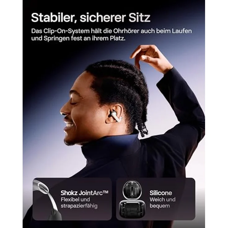 Shokz OpenDots, Kabellose Kopfhörer mit 40 h Akkulaufzeit und IP54 Spritzwasserschutz, Grau – Bild 4
