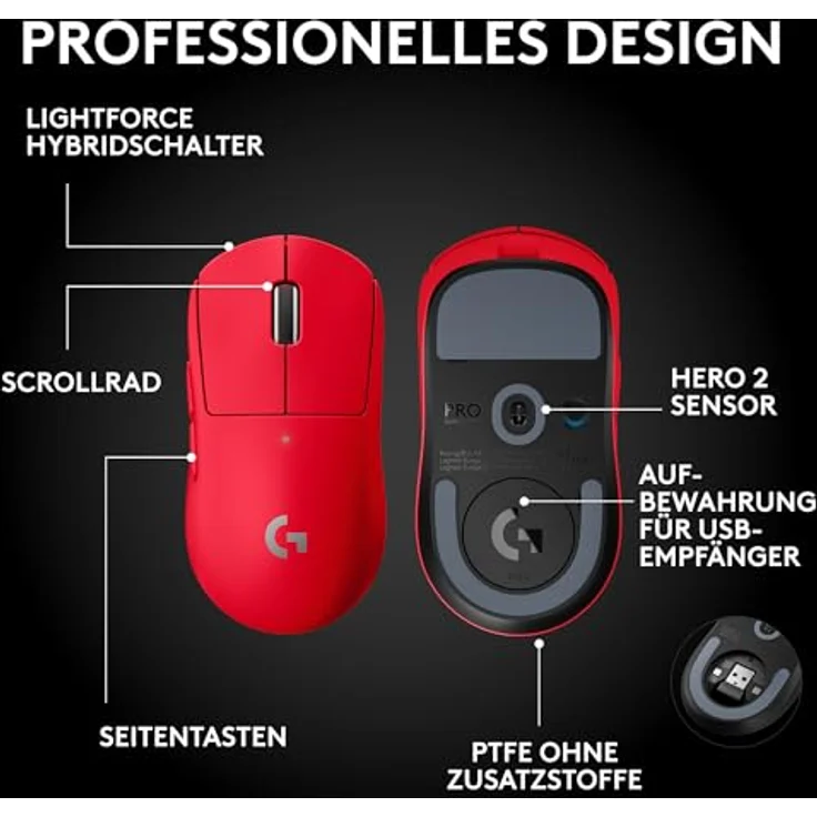 Logitech PRO X SUPERLIGHT 2 SE, Kabellose Gaming-Maus mit HERO 2 Sensor (44.000 dpi), rot – Bild 6