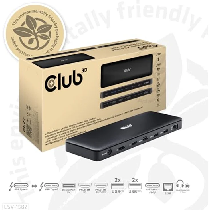 Club 3D 12-in-1 Dockingstation für USB-C / USB4 / Thunderbolt 3 & 4, 2 x HDMI, DP, 2.5GbE, 134 Watt – Bild 8
