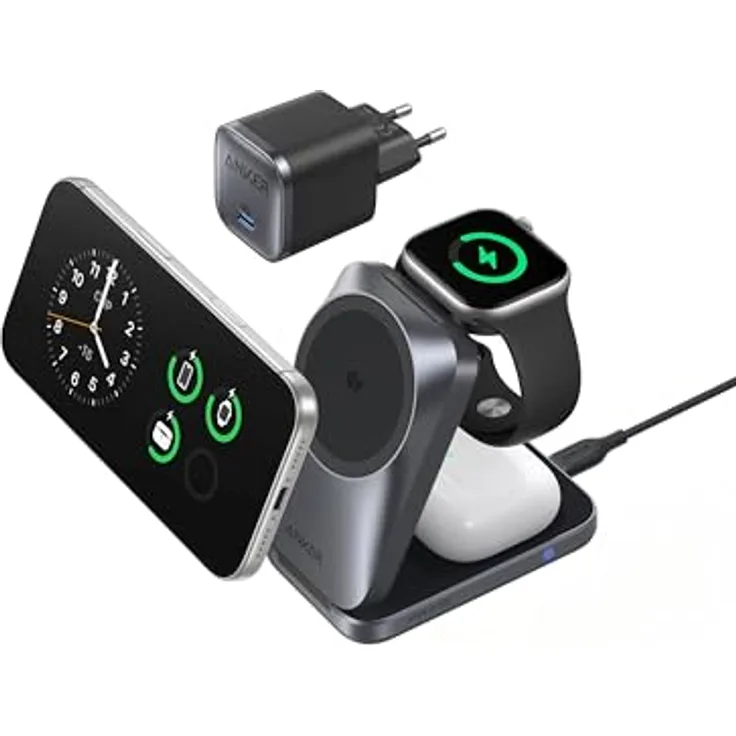 Anker Prime MagGo 3-In-1 Kabelloses Ladegerät, 25W Leistung, schwarz