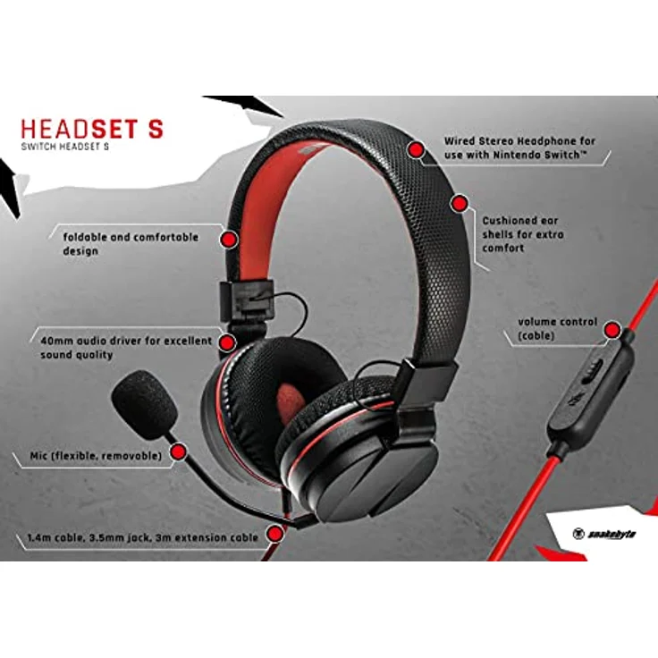 snakebyte Switch HEAD:SET S - Stereo Headset zur Verwendung mit Nintendo Switch - auch kompatibel mit anderen Geräten mit 3,5mm Audio Stecker für VOIP, Telefonkonferenz ,Video - bis zu 4,5m Kabel – Bild 7