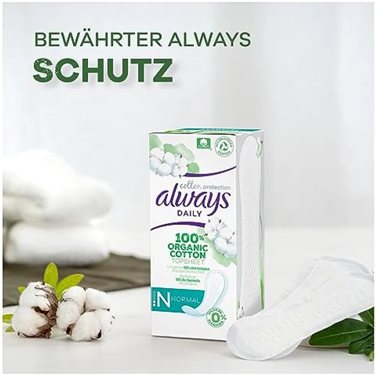 Always Daily Slipeinlagen Damen, Normal (28 Binden) Organic Cotton Protection, 100% Bio-Baumwolle, weiß – Bild 5