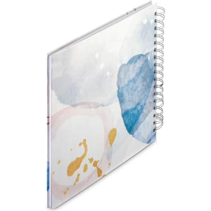 Hama Fotoalbum 28x24 cm, Ringbuch Album mit 50 weißen Seiten zum Selbstgestalten, blau, Cover aus Wasserfarben-Print und Strukturpapier – Bild 2