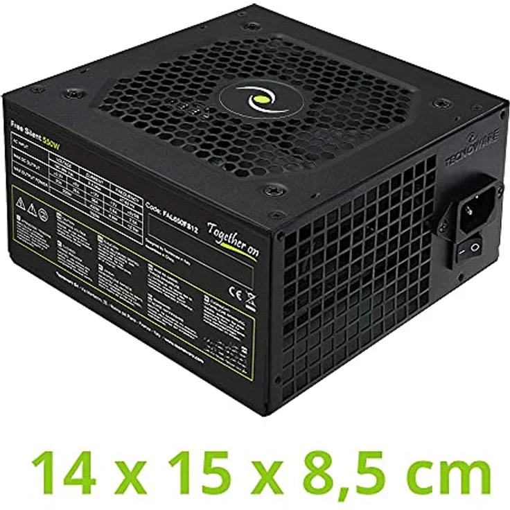 Tecnoware ATX-Netzteil 550W für PC - Leises Lüfterrad 12 cm - Steckverbinder 2 x SATA, 1 x 24-polig, 1 x 12V 4 + 4-polig, 2 x Molex, 1 x Floppy – Bild 2