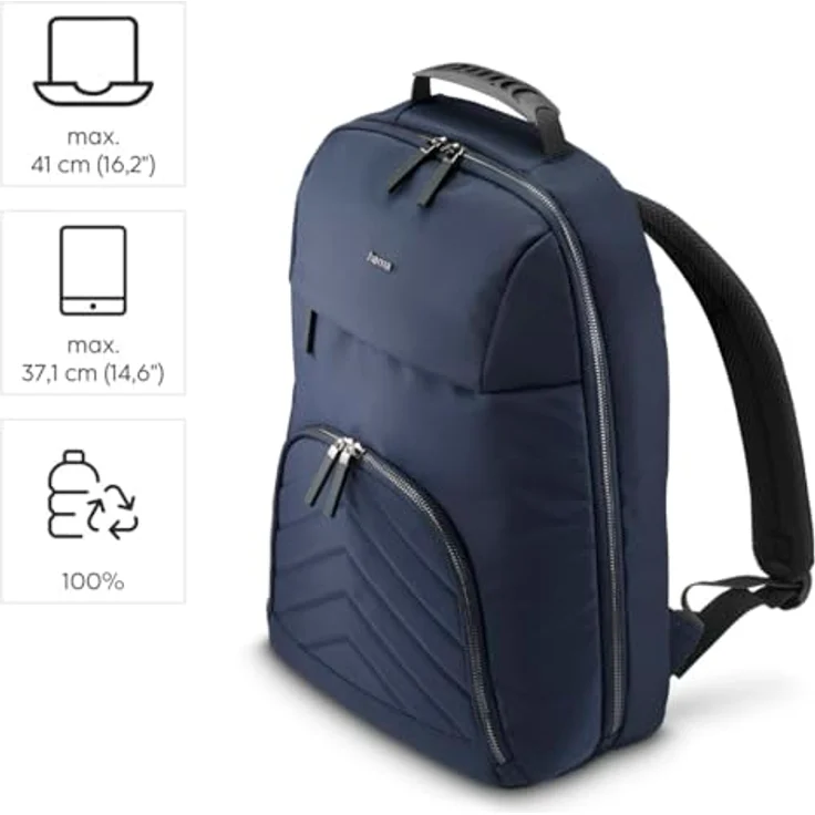 Hama Rucksack für Laptop (Laptopfach gepolstert für Laptops bis 16,2“, Tabletfach für 14,6“, Laptoprucksack mit 2 Vordertaschen und 1 Innenfach, ultraleichter Daypack) dunkelblau – Bild 4