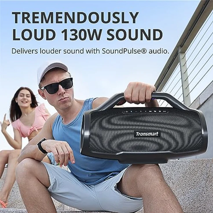 Tronsmart Bang MAX Bluetooth Lautsprecher, 130W Musikbox mit Licht, Leistungsstarker Stereosound, 24h Akku, Bluetooth 5.3, IPX7 Wasserschutz, mit AUX, TF, App, Gitarrenloch, für Draußen, Party – Bild 2
