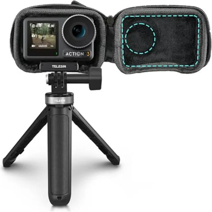 TELESIN Protective Bag for DJI ACTION 3/4, Hochgradiges Polyurethan und EVA-Schaum, wasser- und stoßfest, halb-offenes Design für Stativnutzung – Bild 8