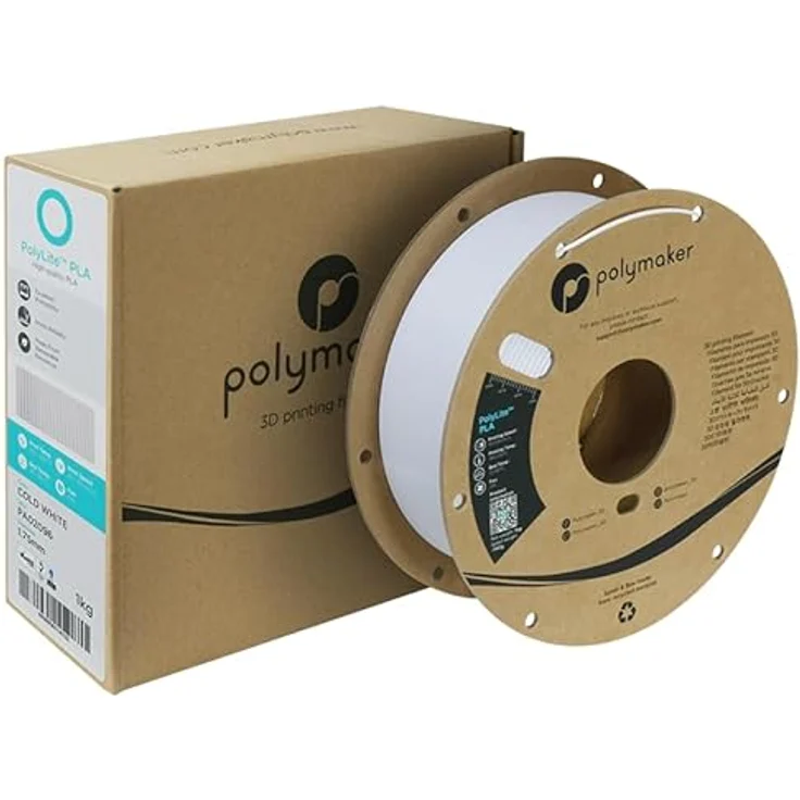 Polymaker PolyLite PLA, 1.75mm 3D-Druckmaterial, 1kg, Cold White, Jam-Free Technologie und hohe Wärmebeständigkeit bis 140˚C – Bild 2