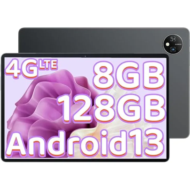 Blackview Tab80 Tablet 10 Zoll Android 13 4G LTE 5G WiFi 8GB RAM 128GB ROM, 7680mAh, 13MP+8MP Google Lens, Telefonanruf Funktionalität PC Widevine L1【2023 Aktualisierte Version】