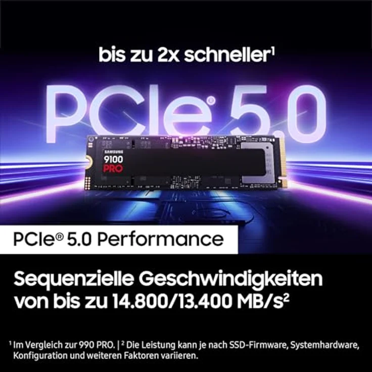 Samsung 9100 PRO NVMe M.2 SSD, 4 TB, PCIe 5.0, 14.800 MB/s Lesen, 13.400 MB/s Schreiben, Interne SSD für Gaming, Videobearbeitung und AI, Schwarz – Bild 3