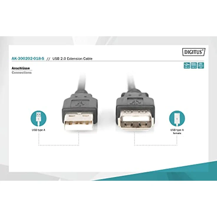 Planet ASSMANN - USB-Verlängerungskabel - USB Typ A, 4-polig (M) - USB Typ A, 4-polig (W) - 1.8 m (USB / Hi-Speed USB) - Schwarz (AK-300202-018-S) – Bild 3