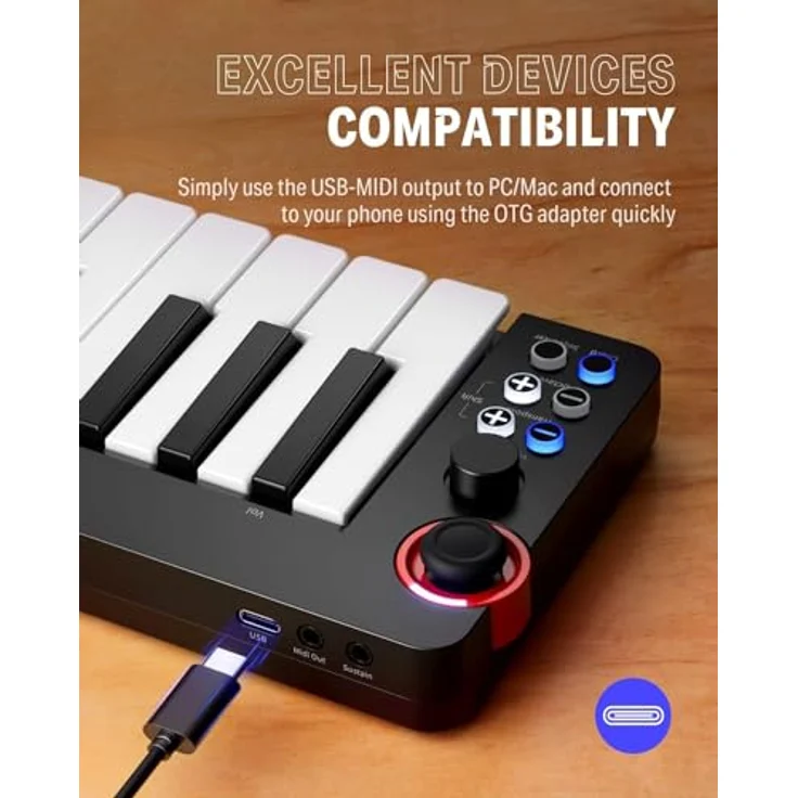 Donner N-32 MIDI-Tastatur, 32 Mini-Tasten, USB-C Kompatibilität, atmungsaktiver Lichteffekt – Bild 5