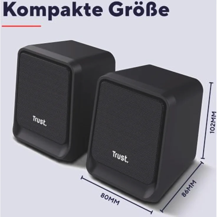 Trust Milo Kompakter PC Lautsprecher USB-C 2.0, 12W Stereo (6W RMS), Schwarz mit Lautstärkeregler – Bild 4