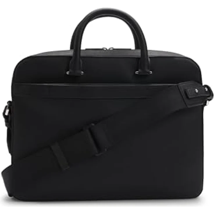 BOSS Aktentasche Ray S, Document-Bag, Messengerbag, Trolley-Aufsteck-System in genarbtem Kunstleder, schwarz – Bild 5