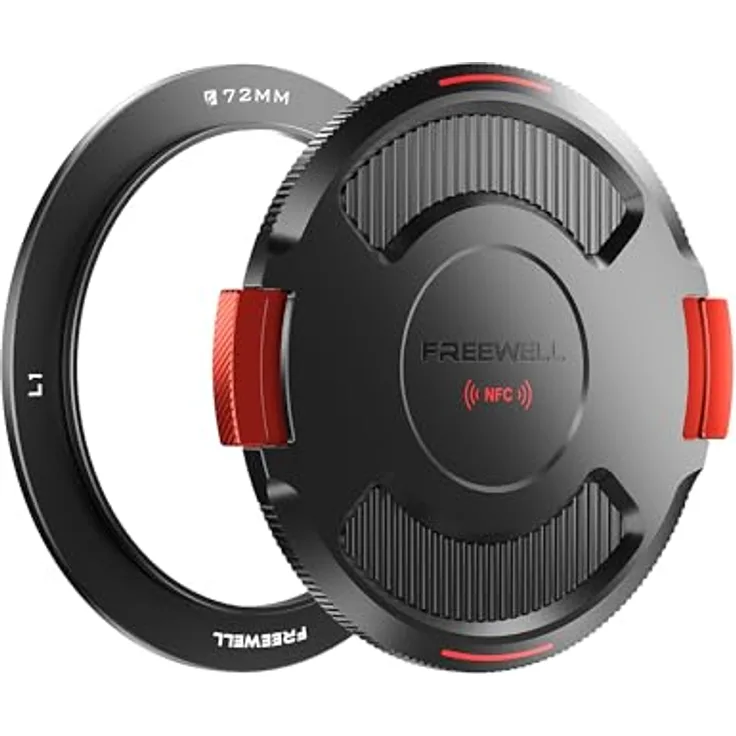 Freewell 72 mm Adapterring mit Kappe für The Real Locking L1 VND/CPL, NFC-Technologie für sicheren Sitz und zuverlässigen Objektivschutz