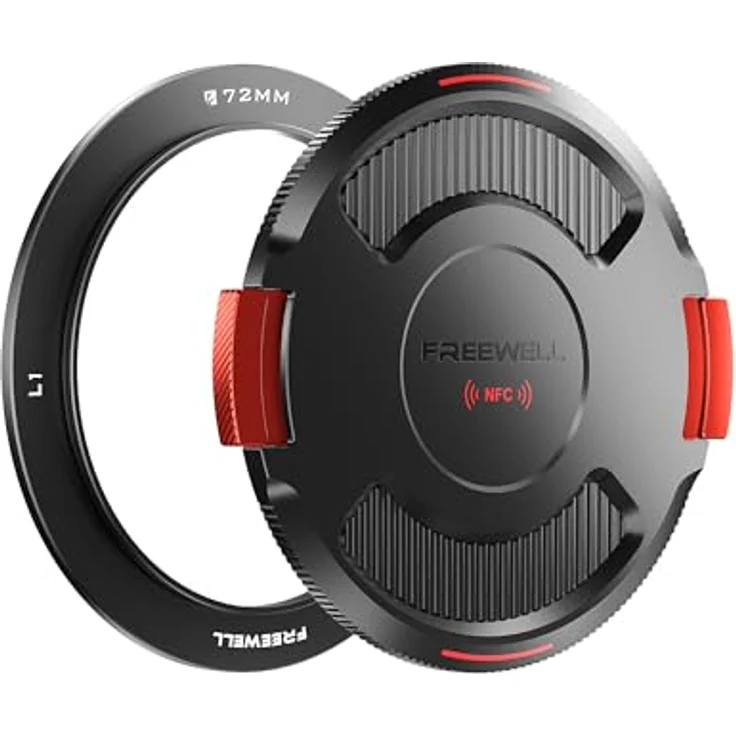 Freewell 72 mm Adapterring mit Kappe für The Real Locking L1 VND/CPL, NFC-Technologie für sicheren Sitz und zuverlässigen Objektivschutz