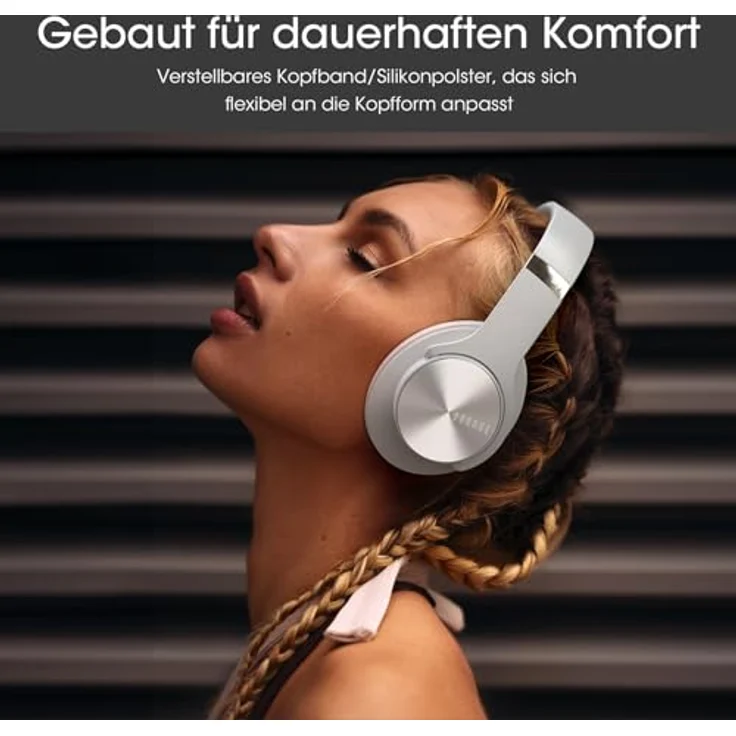 DOQAUS Care 1, Bluetooth Kopfhörer Over Ear mit 90 Std Akkulaufzeit, 3 EQ-Modi, HiFi Stereo, faltbares Headset mit Mikrofon, weiche Ohrpolster - Hellgrau – Bild 2