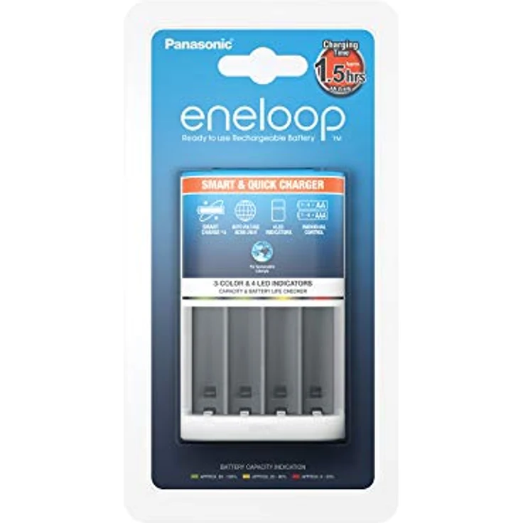 Panasonic eneloop, Intelligentes Schnellladegerät, für 1-4 Ni-MH Akkus AA-AAA, mit LED-Anzeige und Einzelschachtüberwachung – Bild 2