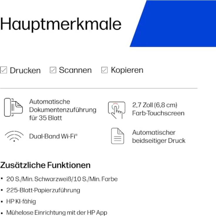 HP OfficeJet Pro 8122 All-in-One 3 in 1 Tintenstrahl-Multifunktionsdrucker, grau, Duplex-Druck, farbiger Touchscreen, HP Instant Ink-fähig – Bild 4
