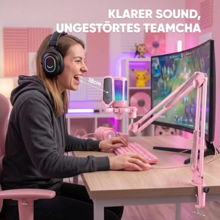 FIFINE Gaming Mikrofon Typ A/C USB mit Arm, RGB-Beleuchtung, Stummschalttaste, Popfilter und Shock Mount für PC, MAC, PS4, PS5 – Bild 2