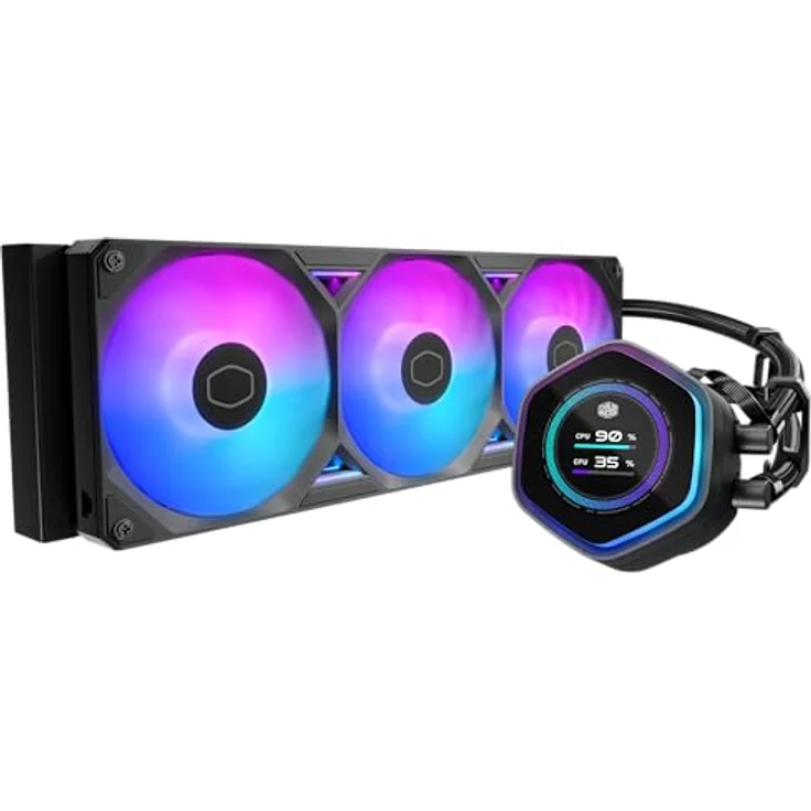 Cooler Master MasterLiquid 360 Atmos II LCD, CPU Wasserkühler mit 2,1 Zoll LCD-Display, RGB-Beleuchtung und leisen 120 mm PWM-Lüftern, Schwarz – Bild 2