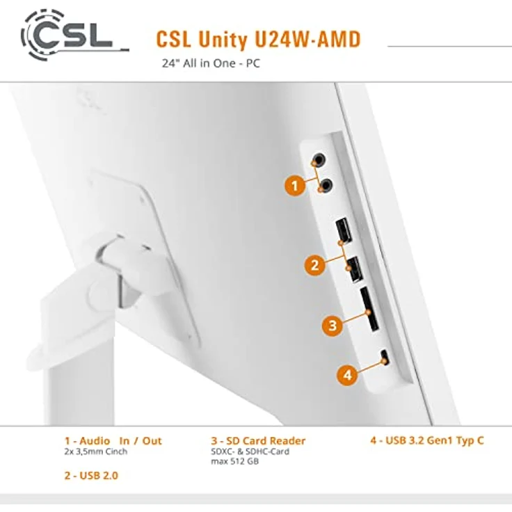 CSL-Computer All-in-One-PC Unity U24W-AMD, weiß, 60,5 cm (23,8 Zoll, Full HD) - Leistungsstarker AIO (AMD Ryzen 7 5700G CPU 8x3800 MHz, 1000 GB SSD, 16 GB DDR4-RAM, Windows 11 Pro) – Bild 5