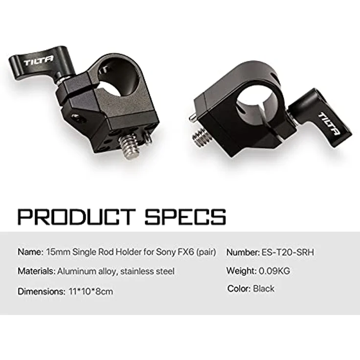 Tilta 15 mm Einzelstab-Halterung, kompatibel mit Sony FX6 (Paar), Light Microphone Support Systemm, schwarz, ES-T20-SRH – Bild 3