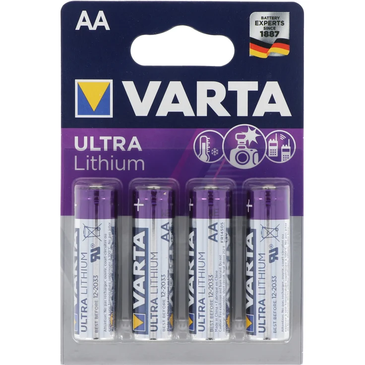 Varta Ultra Lithium Mignon AA 6106, Lithium Batterien, 1,5V, 4er Blister für Digitalkameras und GPS-Systeme