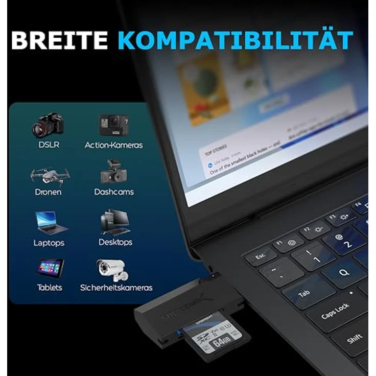Sabrent Externe Kartenlesegeräte - Superspeed 2-Slot USB 3.0 Flash Memory Kartenleser für Windows, Mac, Linux und Bestimmte Android Systems - Unterstützt SD, SDHC, SDXC, MMC / Micro SD, T-Flash (CR-UMSS) – Bild 4