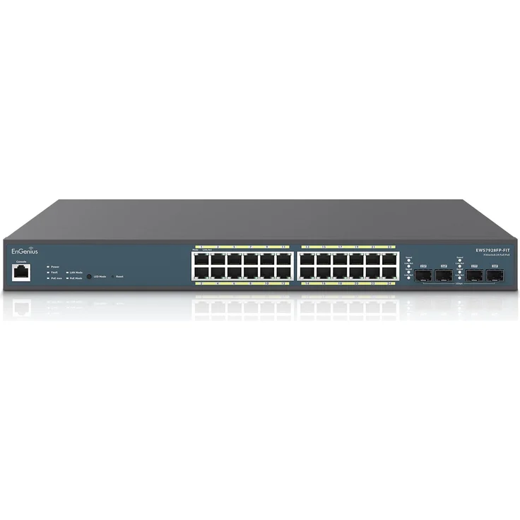 EnGenius EWS7928FP-FIT, PoE Gigabit Switch mit 28 Ports, 410 W PoE, Zero-Touch-Provisioning, schwarz