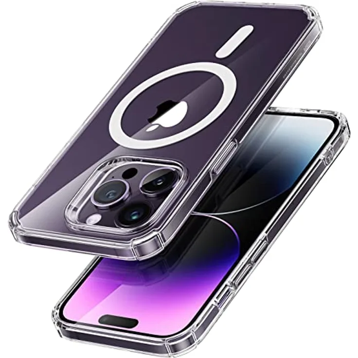 ESR iPhone 14 Pro Hülle, Krystec Klare Hülle mit MagSafe und HaloLock, stoßfester Militärnorm Schutz, vergilbungsbeständig, Polycarbonat-Tasten, Klar