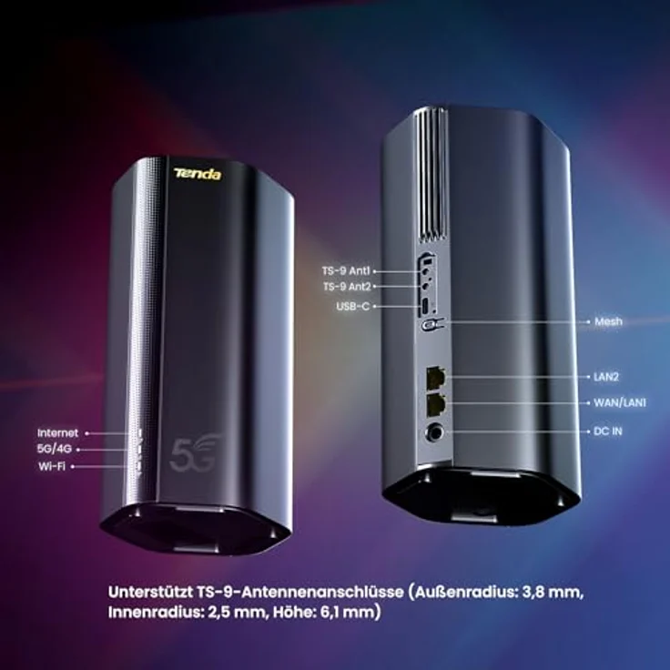 Tenda 5G03 5G NR LTE WLAN Router für Nano-SIM-Karte (AX1800 CAT19, 4,67Gbps Download, 2-Gigabit-Port, Wi-Fi 6, MU-MIMO, WPA3) - Schwarz - Preisvergleich – Bild 3