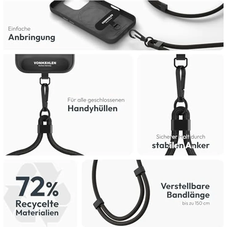 Vonmählen Infinity Go Gurt, universelle Handy-Kette für jede Marke, schwarz – Bild 4