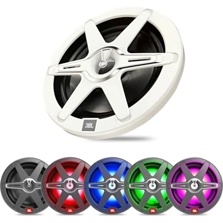 JBL Club Marine 10-Zoll Passiv Boot Subwoofer - Hochleistungs-Tiefbass Lautsprecher Wasserdicht, 900 W, Mehrfarbig LED beleuchtet, Salzwasserbeständiger Outdoor Lautsprecher, schwarz und weiß