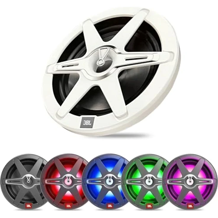 JBL Club Marine 10-Zoll Passiv Boot Subwoofer - Hochleistungs-Tiefbass Lautsprecher Wasserdicht, 900 W, Mehrfarbig LED beleuchtet, Salzwasserbeständiger Outdoor Lautsprecher, schwarz und weiß – Bild 1