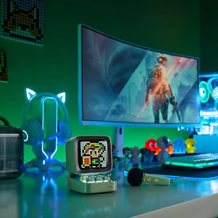 Divoom DitooMic, Bluetooth Lautsprecher mit 8 Stunden Akkubetrieb und Mini-Wireless-Mikrofon, Grün – Bild 7