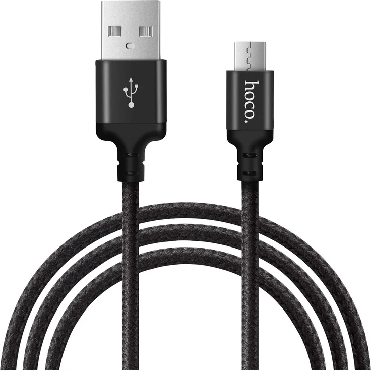 Hoco High Speed X14, 2m Micro-USB Ladekabel mit Nylon-Ummantelung und Knickschutz, Schwarz