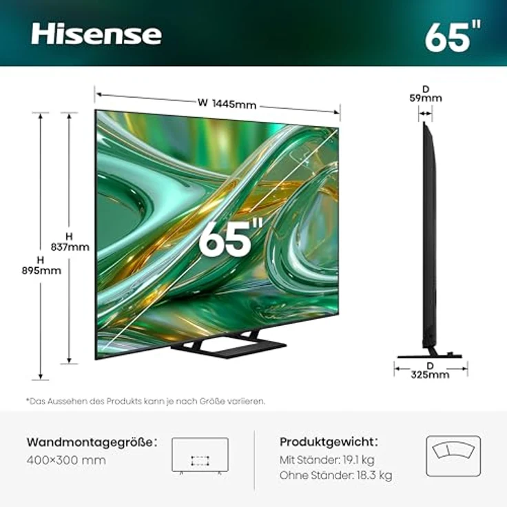 Hisense 65E8DS, 65 Zoll 4K UHD Hi-QLED Mini LED Smart TV mit Dolby Vision, 144Hz, Hi-View AI Engine, integriertem Subwoofer und FreeSync Premium – Bild 2