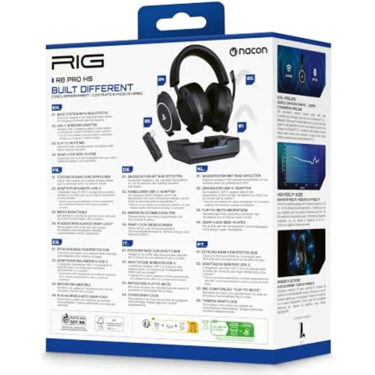 Nacon RIG R8 Spectre Pro HS, Kabellose Kopfhörer mit 60+ Stunden Akkulaufzeit, PlayStation-lizenziert, 40-mm-Lautsprecher, Tempest 3D Audio, anpassbares Design – Bild 4