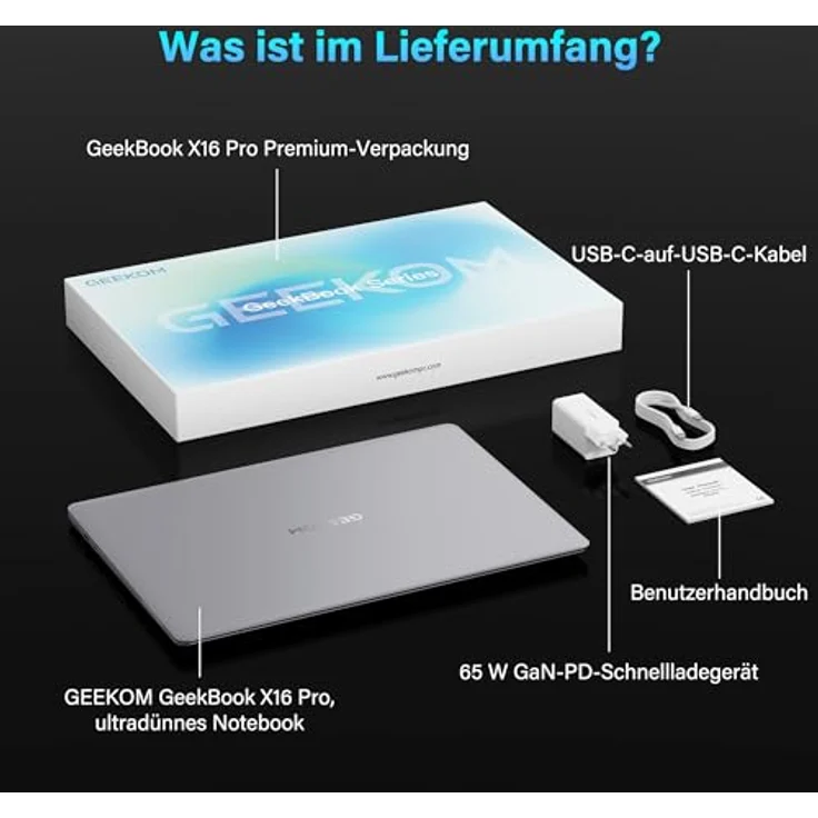 GEEKOM GeekBook X16 Pro, 16" 2.5K Business-Laptop, Intel Core Ultra 9, 32GB RAM, 2TB SSD, Metallgehäuse, bis zu 17h Akku, Windows 11 Pro – Bild 8