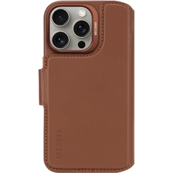 Decoded 2 in 1 Leder Abnehmbare Wallet Case für iPhone 16 Pro, MagSafe kompatibel, echtes Premium ECCO Leder, Ganzkörper-Schutzhülle, erhöhte Kanten zum Schutz von Bildschirm und Kamera, Braun