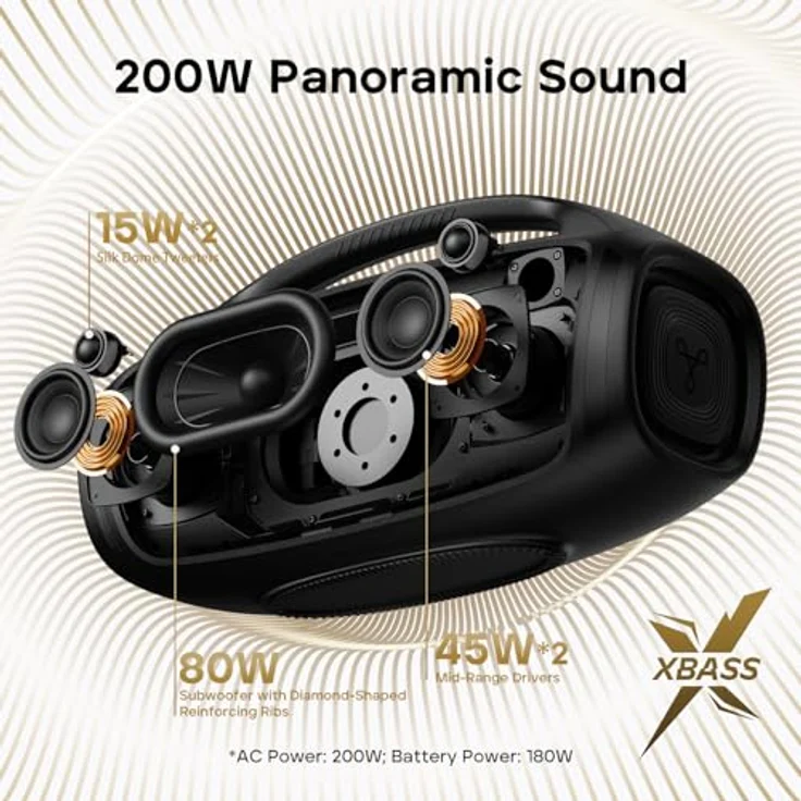 Tribit StormBox Blast 2 Bluetooth Lautsprecher, 200W mit Subwoofer, XBass, LED-Leuchten, IP67, Karaoke Funktion - Perfekt für Outdoor Party/Strand – Bild 2